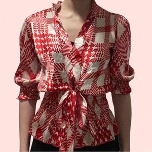 Red and white plaid blouse